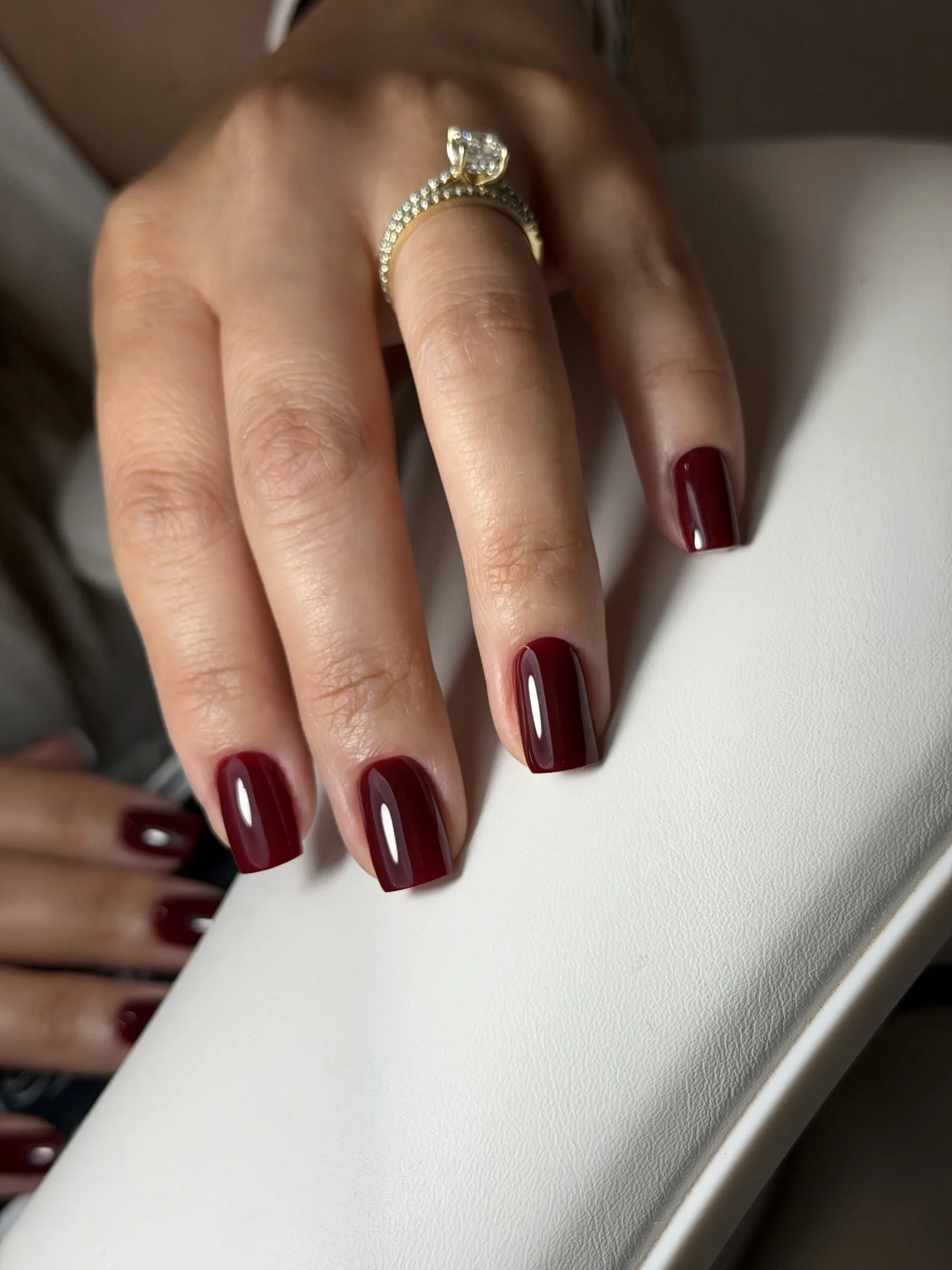 Deep burgundy gel Russian manicure on square nails
